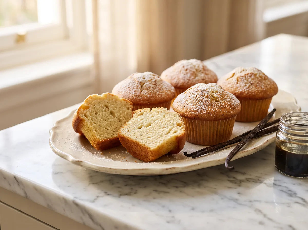 Frissen sült vaníliás durián muffinok rácson, papírkapszliban